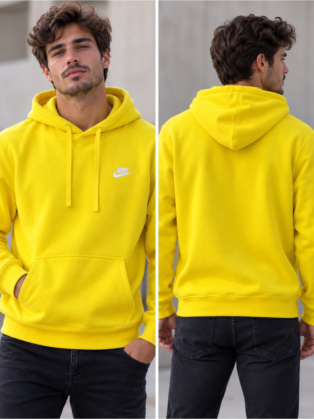 🌙✨🆕Nike Men's Bright Yellow Pullover Hoodie with White Swoosh